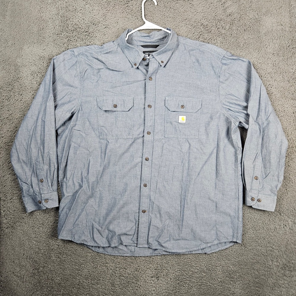 Carhartt Mens‎ 3XL Loose Fit Cotton Chambray Button Down Shirt Blue TW4368-M
